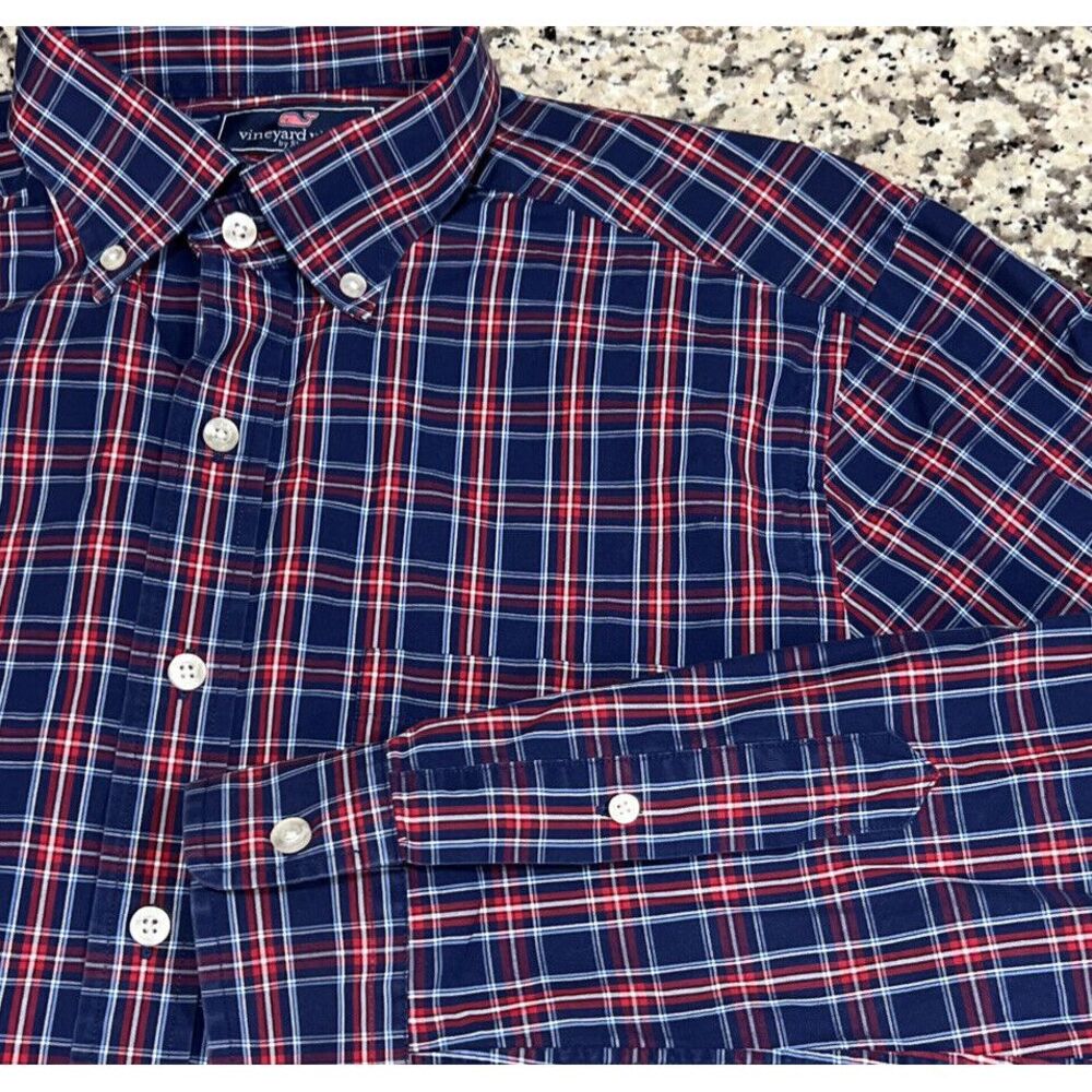 Vineyards Vines Long Sleeve Button Shirt Mens Slim Fit Murray Cotton Plaid M